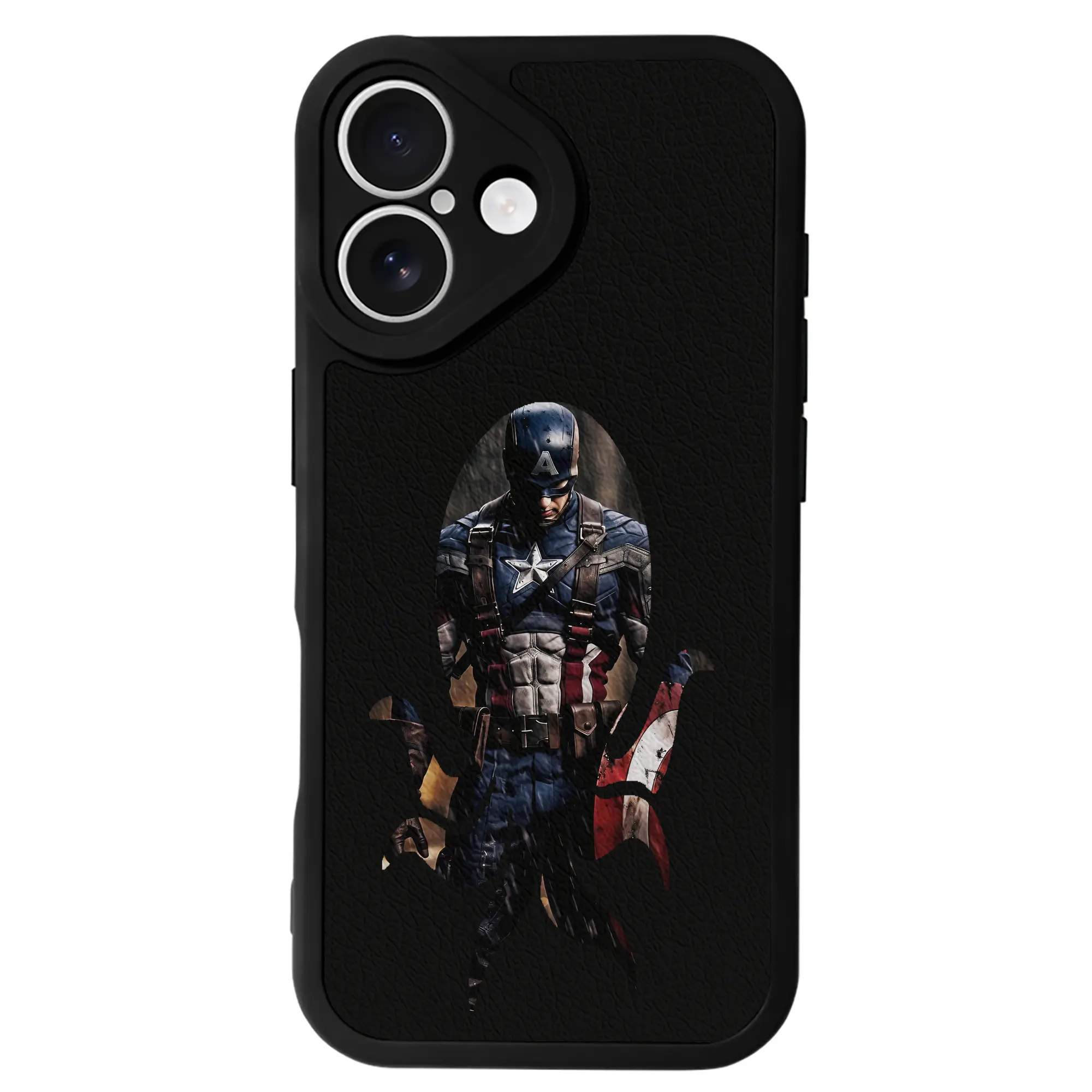 アベンジャーズ (Avenjāzu) グッズ キャプテン・アメリカ（Captain America） - IPhone 16シリーズ対応 ・ シリコンスマホケース ・ レザー調 ・ 高精度フィット ・ 耐衝撃 ・ ワイヤレス充電対応 ・ 精密カット